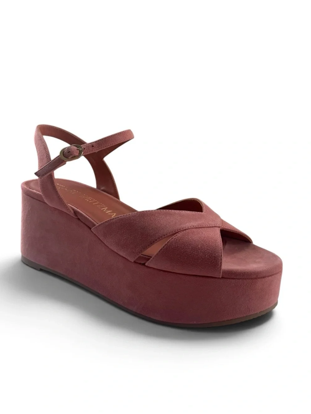 Stuart Weitzman Women's Platform Wedge Sandals Pink Suede Crisscross Size 9